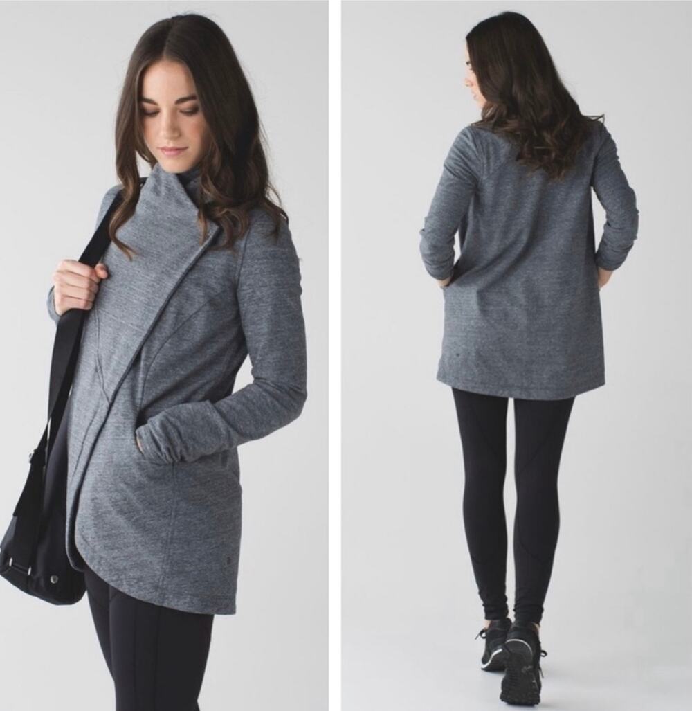 Lululemon Jacket That's A Wrap Black Comfy Knit Athleisure Thumbhole Pocket 10